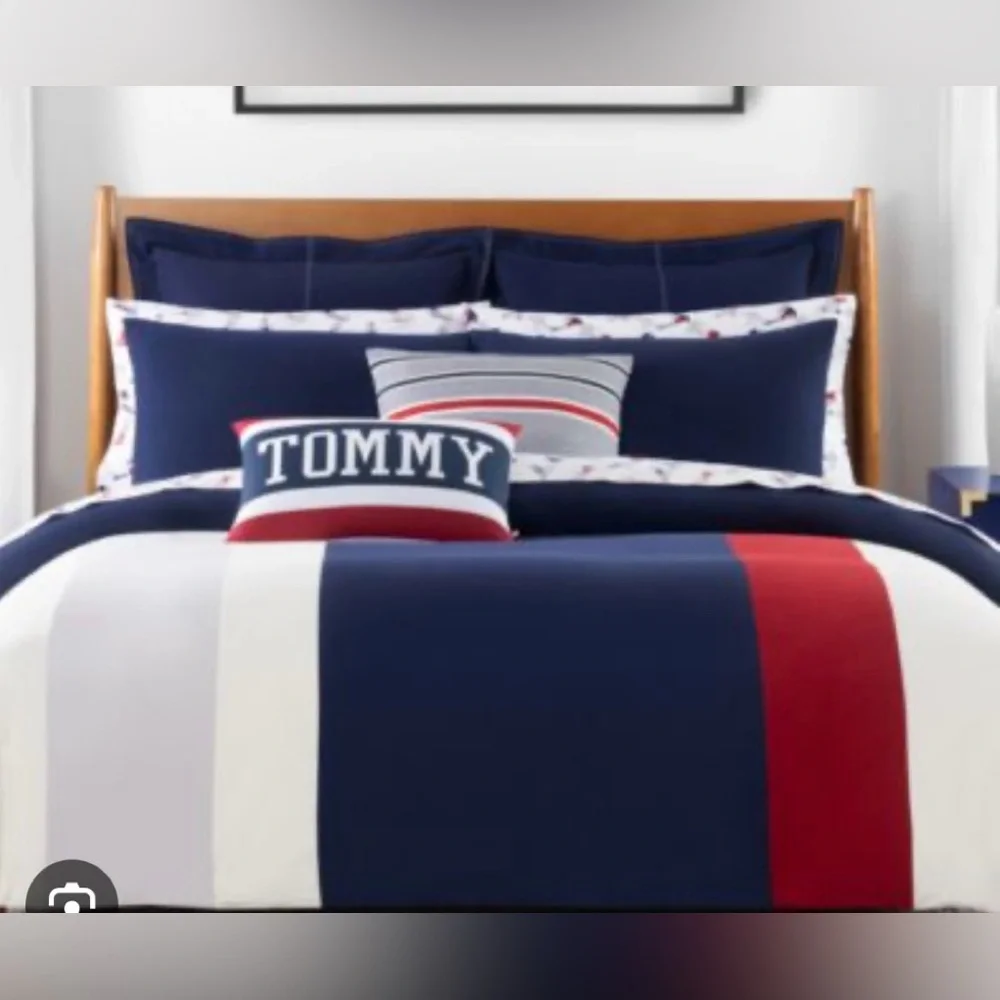 3-1 Deal TOMMY HILFIGER FLAG BLUE WHITE OXFORD STRIPES (1) FULL FLAT SHEET